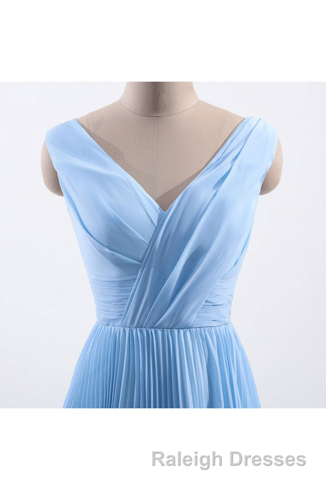 Blue Pleated A Line Chiffon Long Bridesmaid Dresses