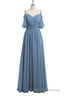 Dusty Blue Chiffon Cold-Shoulder A Line Bridesmaid Dresses