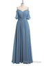 Dusty Blue Chiffon Cold-Shoulder A-Line Bridesmaid Dress