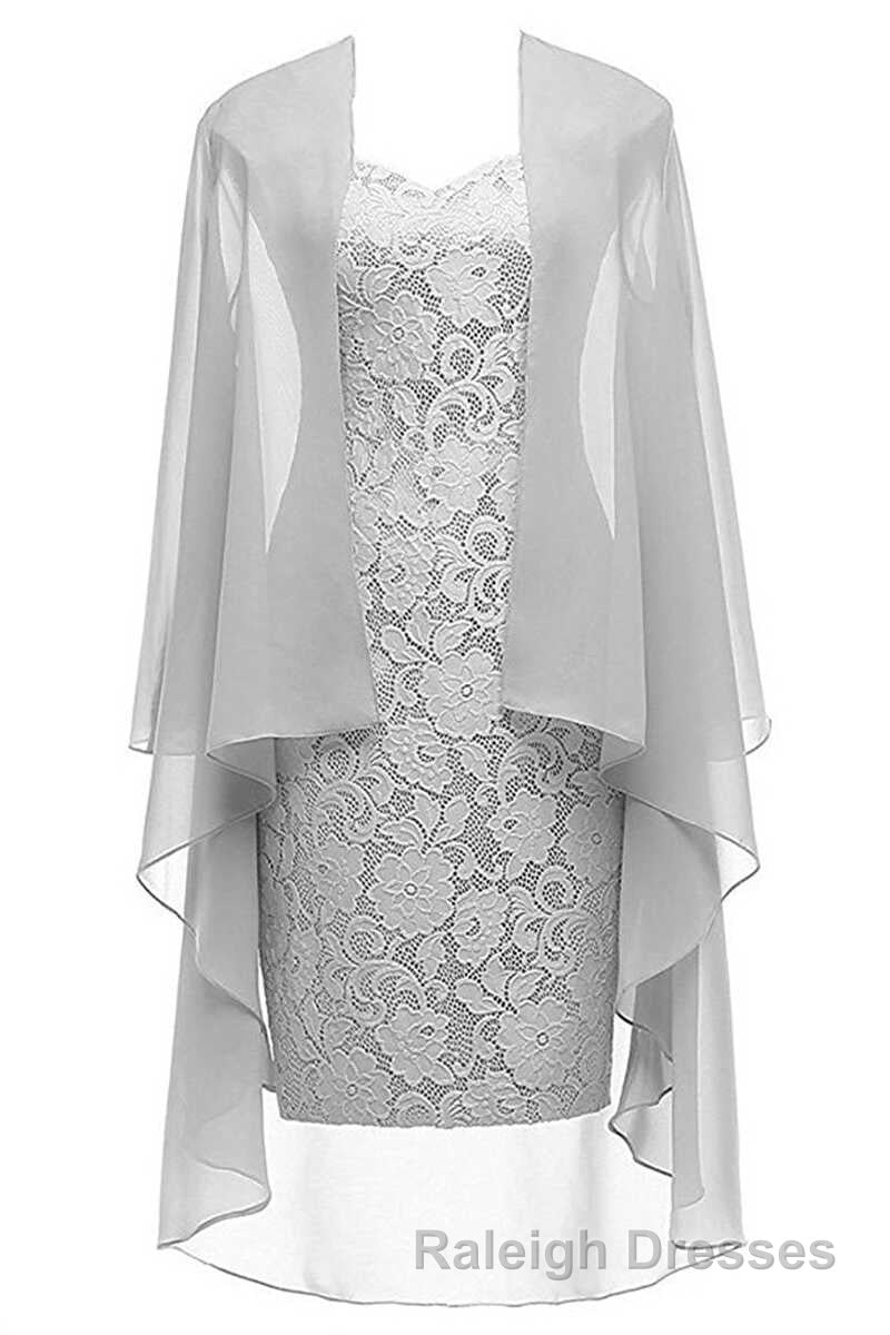 Two-Piece Grey Lace Short Mother of the Bride Dress