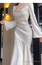 Elegant Mermaid Prom Dress Satin White Long Evening Dress