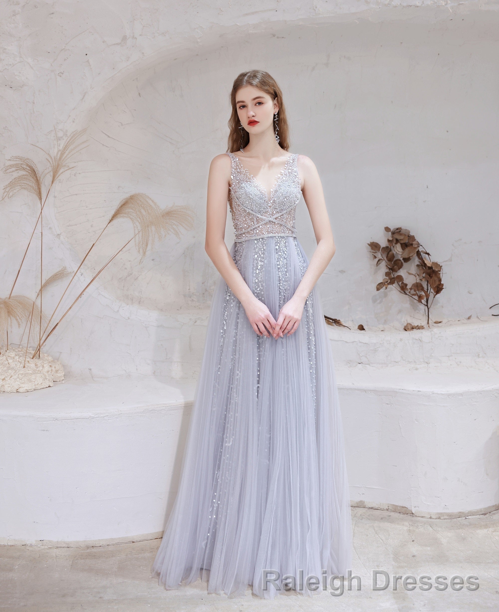 Luxury Blue Evening Dress, Long Evening Party Prom Dresses, A Line Prom Gown