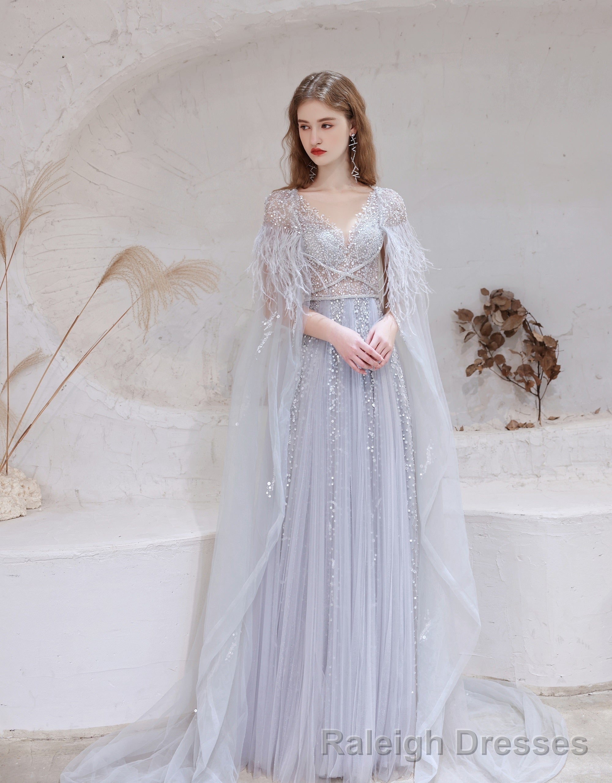 Luxury Blue Evening Dress, Long Evening Party Prom Dresses, A Line Prom Gown