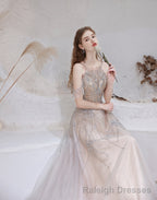 A Line Bateau Prom Dress, Long Neck With Train Sleeveless Zipper Formal Party Dresses