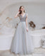 Elegant Prom Dress, Formal V Neck Short Sleeves Beaded Tulle Dresses, A Ling Floor Length