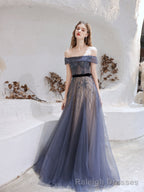 Prom Dress, Blue Prom Dresses, A Line Bateau Neck Floor Length Short Sleeves Zipper Formal Prom Dresses, Pageant Dresses