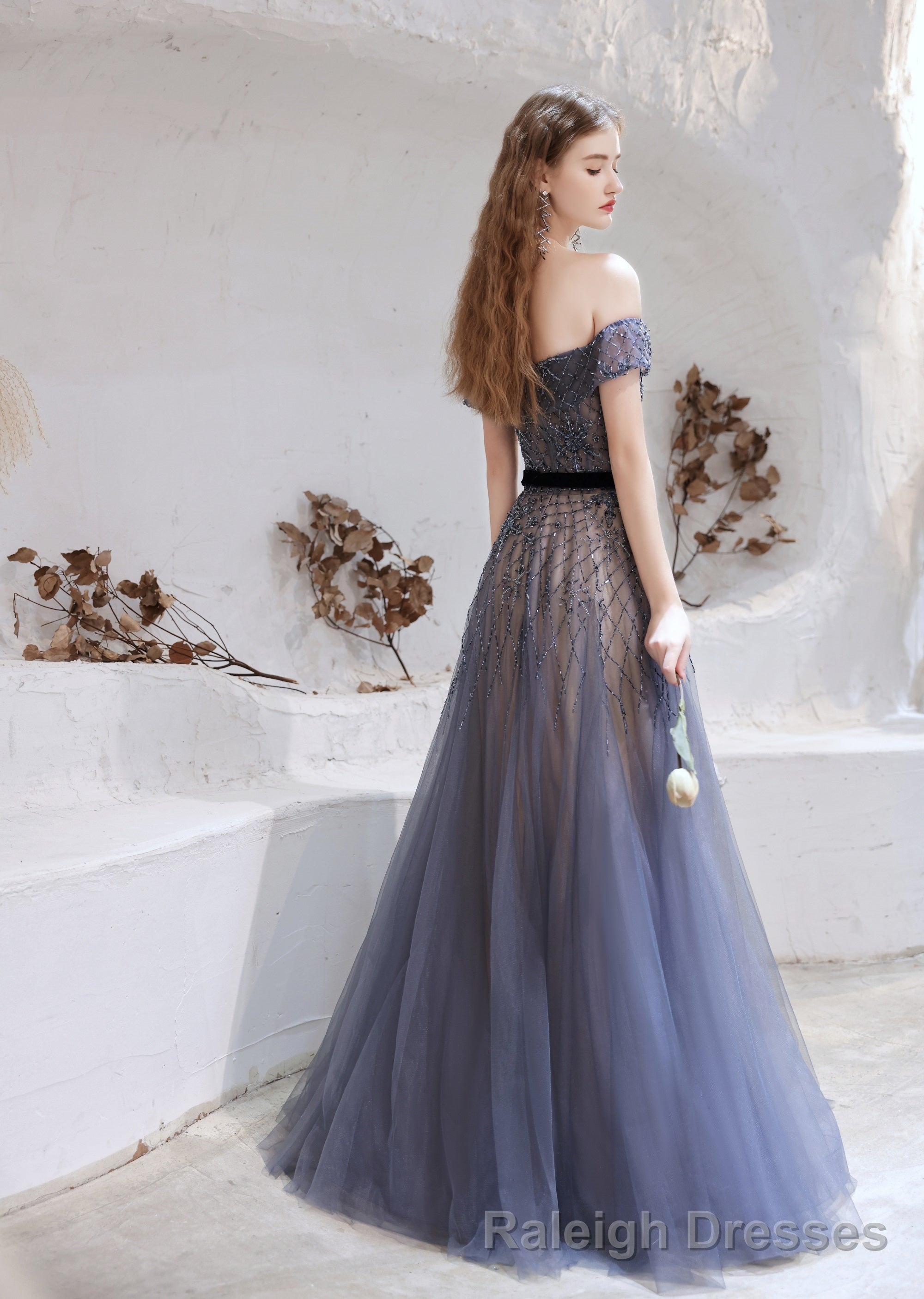 Prom Dress, Blue Prom Dresses, A Line Bateau Neck Floor Length Short Sleeves Zipper Formal Prom Dresses, Pageant Dresses