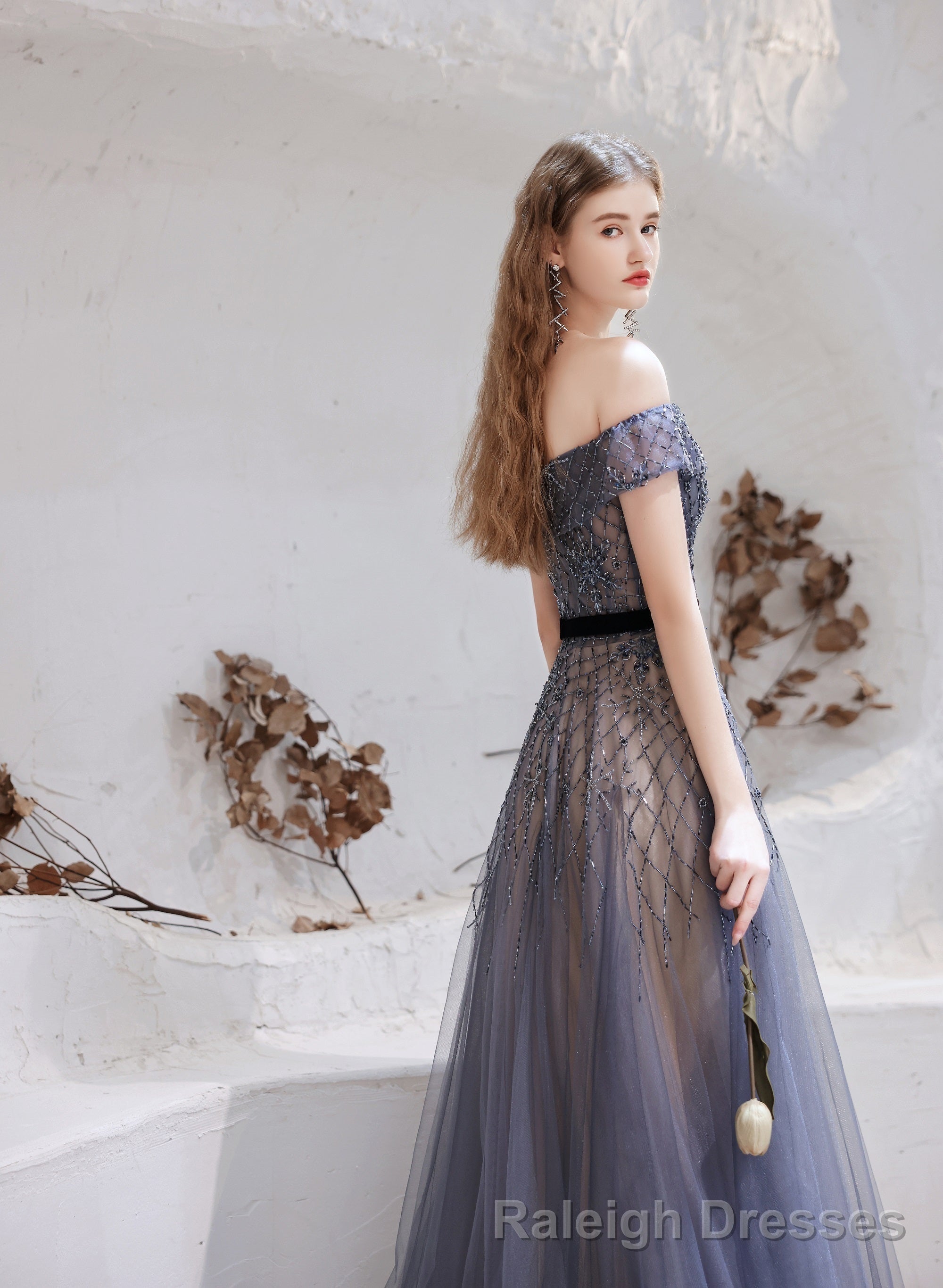 Prom Dress, Blue Prom Dresses, A Line Bateau Neck Floor Length Short Sleeves Zipper Formal Prom Dresses, Pageant Dresses
