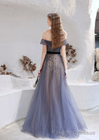 Prom Dress, Blue Prom Dresses, A Line Bateau Neck Floor Length Short Sleeves Zipper Formal Prom Dresses, Pageant Dresses