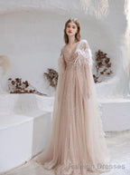 Luxury Champagne Evening Dress, Long Evening Party Prom Dresses, A Line Prom Gown