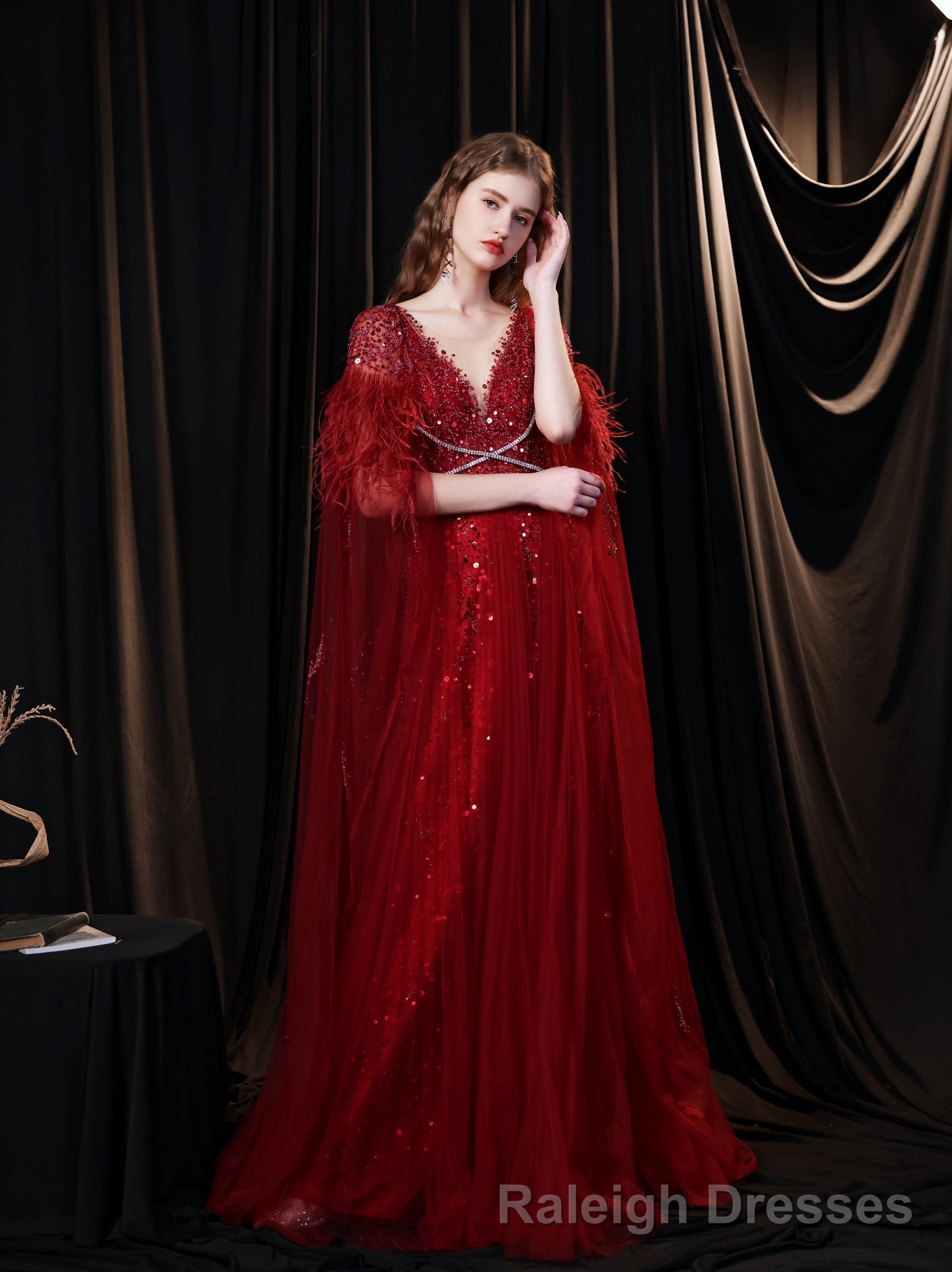 Luxury Burgundy Evening Dress, Long Evening Party Prom Dresses, A Line Prom Gown