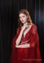 Luxury Burgundy Evening Dress, Long Evening Party Prom Dresses, A Line Prom Gown