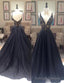 2026 Junoesque Black Beading V Neck Zipper Prom Dresses