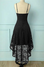 Spaghetti Strap High-Low Burgundy Lace Bridesmaid Dress