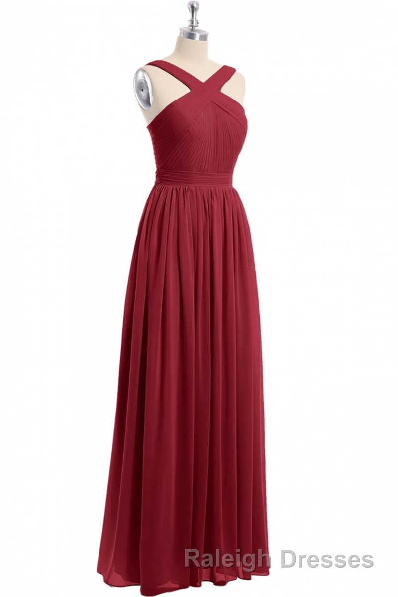 Red Chiffon Cross-Front A Line Long Bridesmaid Dresses Secondary image