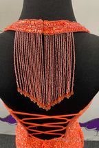 Orange Sequin Halter Fringe Short Homecoming Dress