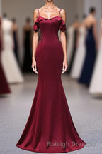 Wine Red Mermaid Sweetheart Straps Long Prom Dresses Wine Red Prom Dresses
