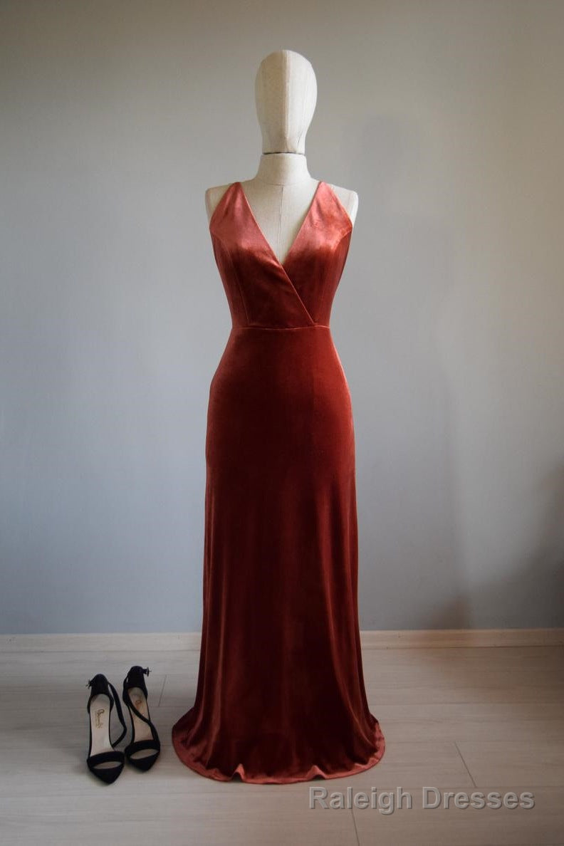 V Neck Sleeveless Velvet Long Bridesmaid Dress Main image