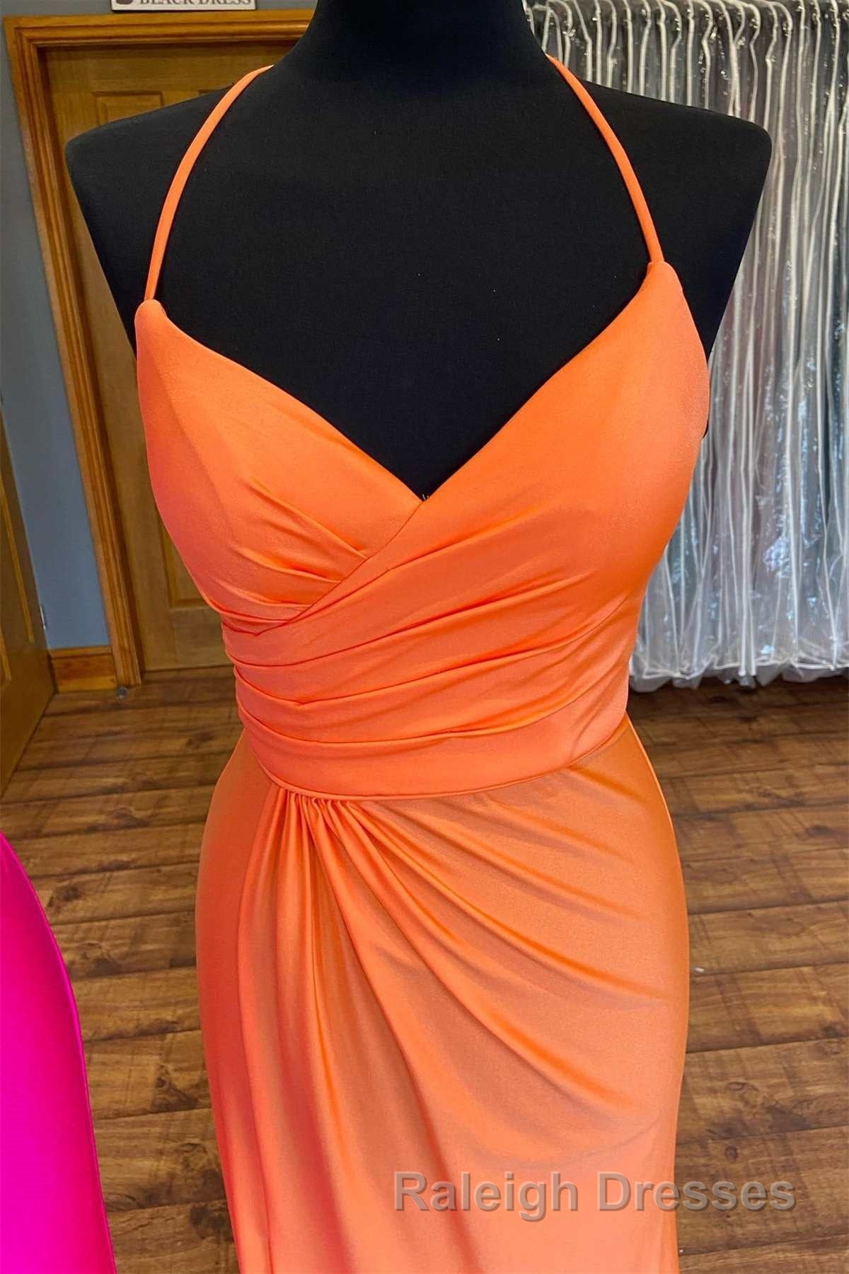 Orange Surplice Neck Backless Long Formal Dress Secondary image