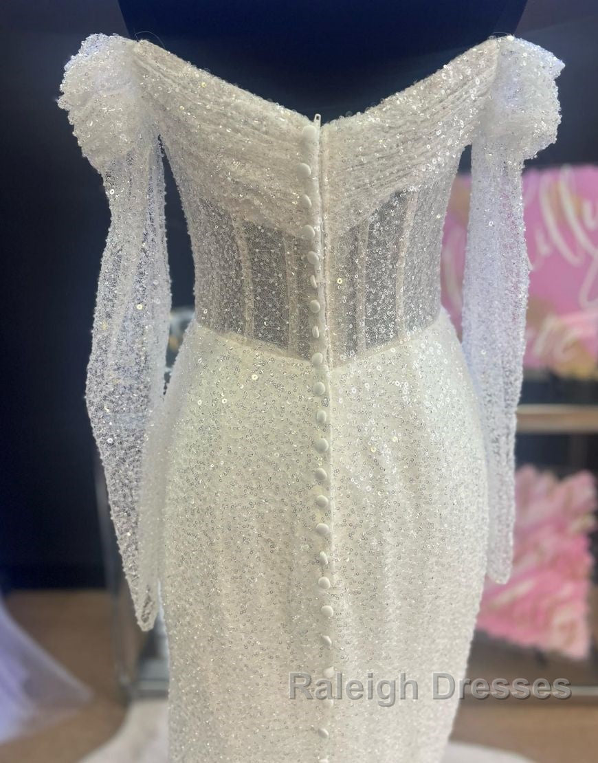 Sheath-Column Off The Shoulder Wedding Dresses With Sequin Secondary image