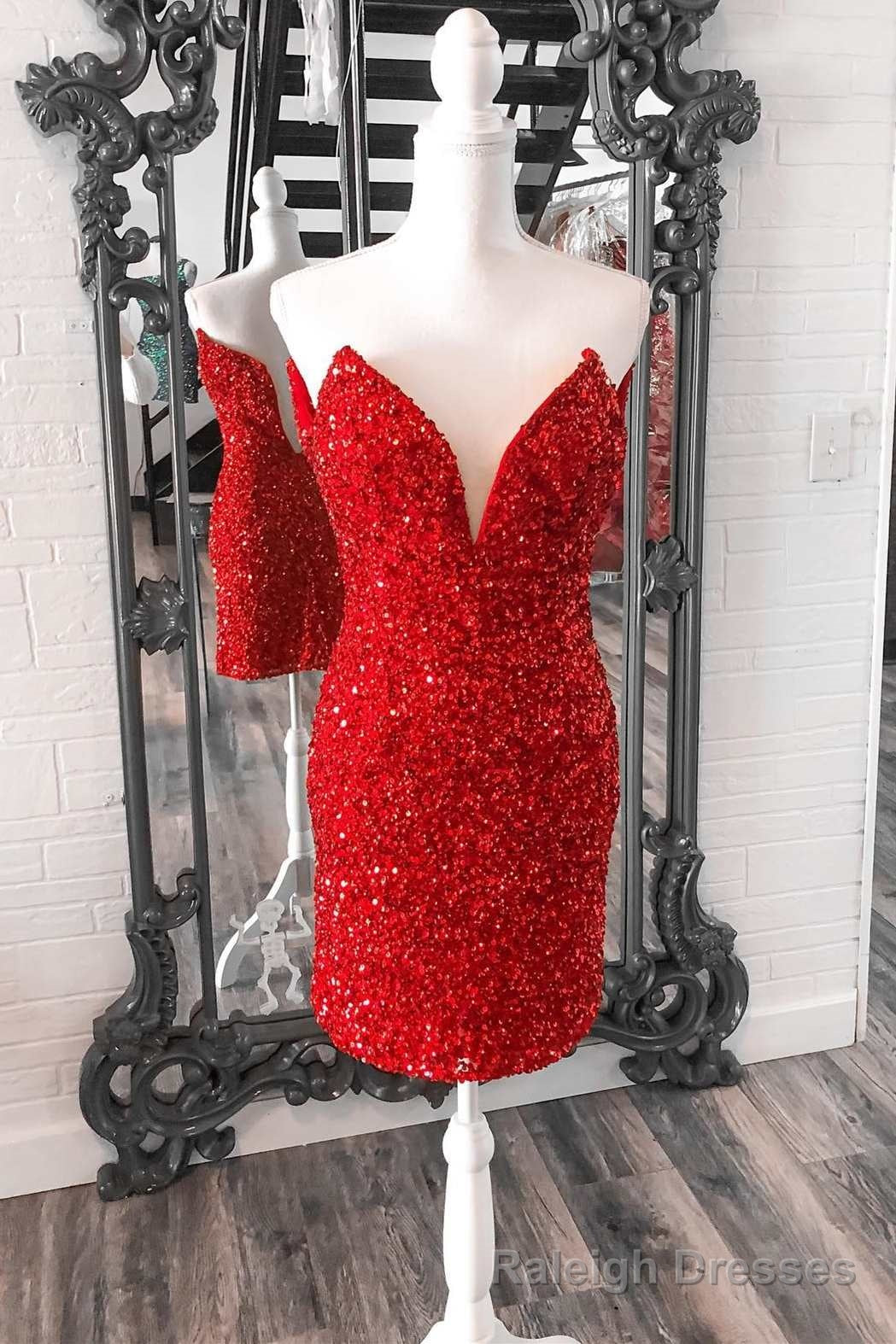 Red Sequin Strapless Short Homecoming Dress Main image