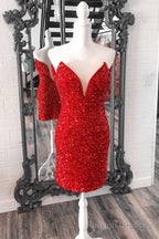 Red Sequin Strapless Short Homecoming Dress
