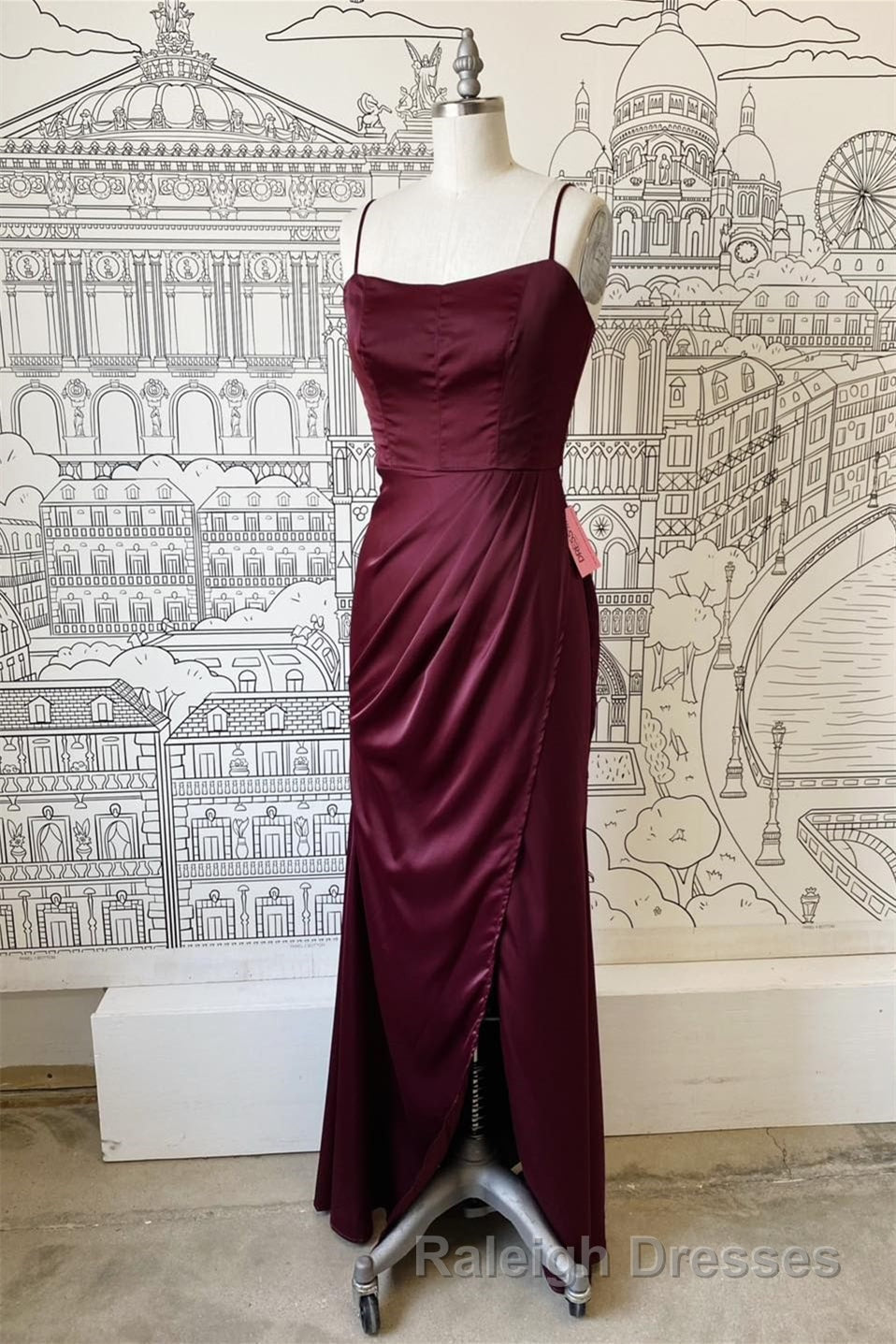 Sheath Spaghetti Straps Satin Long Bridesmaid Dresses with Slit Secondary image