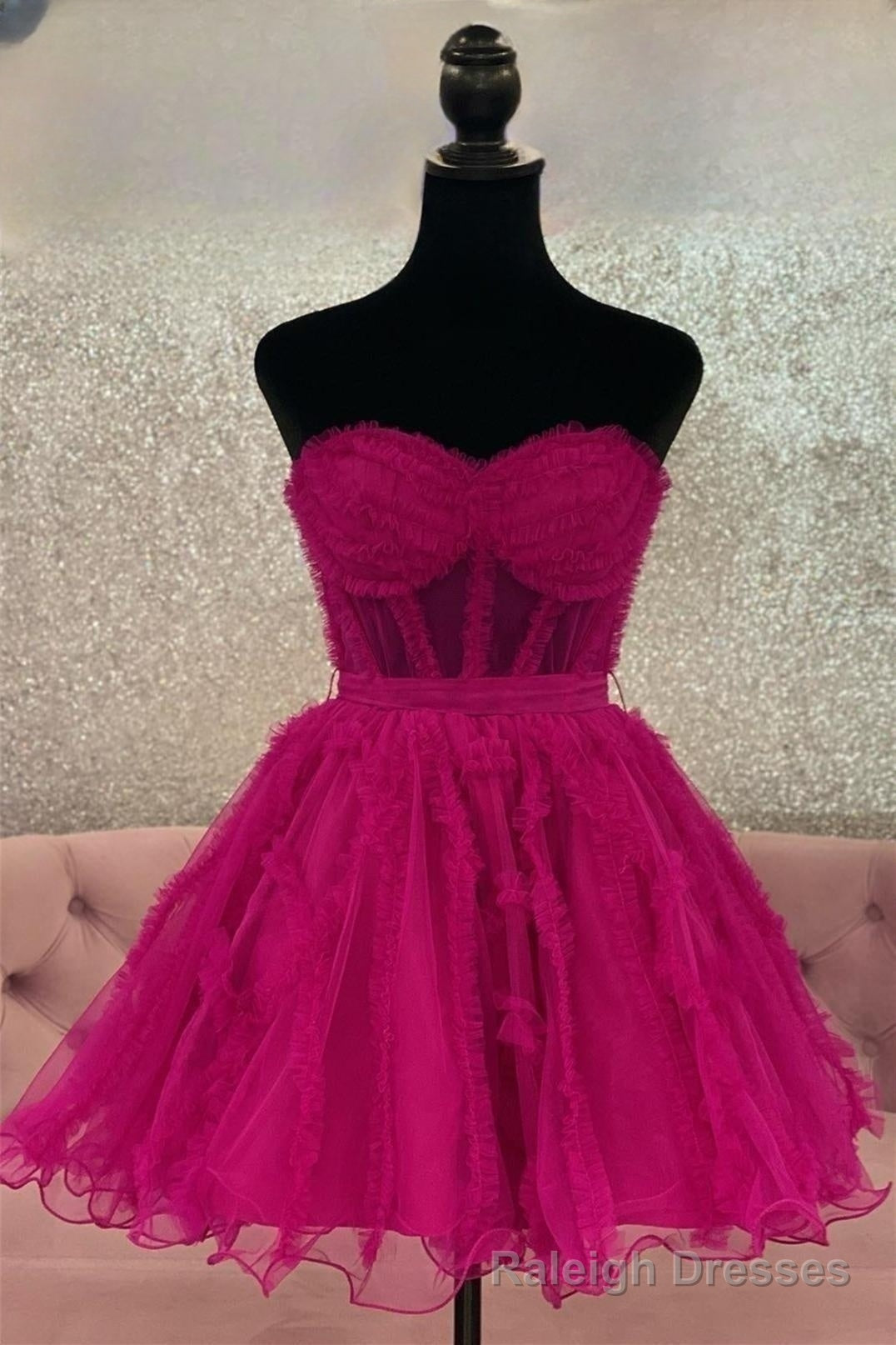 Fuchsia Strapless Tulle Ruffles A Line Homecoming Dress Main image