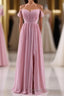 Dusty Pink Chiffon Cold-Shoulder A-Line Long Bridesmaid Dress