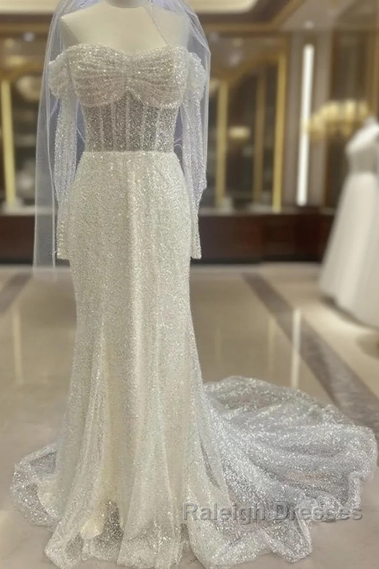 Sheath-Column Off The Shoulder Wedding Dresses With Sequin Main image