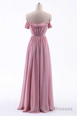 Dusty Pink Chiffon Cold-Shoulder A-Line Long Bridesmaid Dress