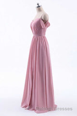 Dusty Pink Chiffon Cold-Shoulder A-Line Long Bridesmaid Dress