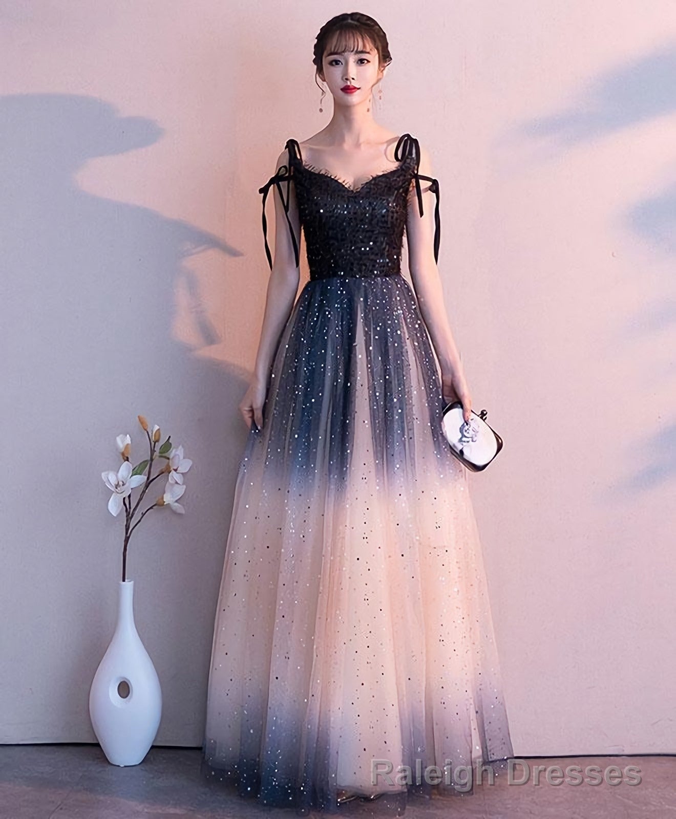 Black Sweetheart Tulle Sequin Long Prom Dress, Black Prom Dress Main image