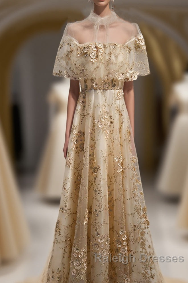 Champagne Tulle Lace Long Prom Dresses Champagne Prom Dresses 1 Main image