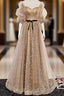 Champagne Sweetheart Tulle Long Prom Dress, Tulle Formal Dress