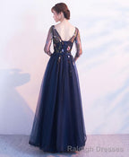 Dark Blue Tulle Lace Long Prom Dress Blue Prom Dress