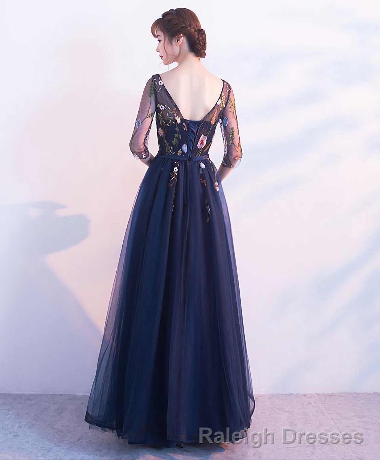 Dark Blue Tulle Lace Long Prom Dress Blue Prom Dress
