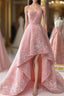 Charming Modest Pink A Line High Low Strapless Zipper Back Prom Dresses