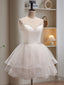 White Spaghetti Strap Tulle Short Prom Dress, Cute A Line Prom Dress