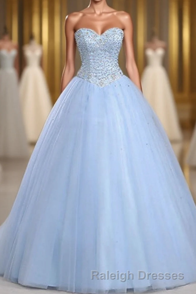 Light Blue Ball Gown Floor Length Sweetheart Strapless Sleevless Beading Prom Dresses Main image