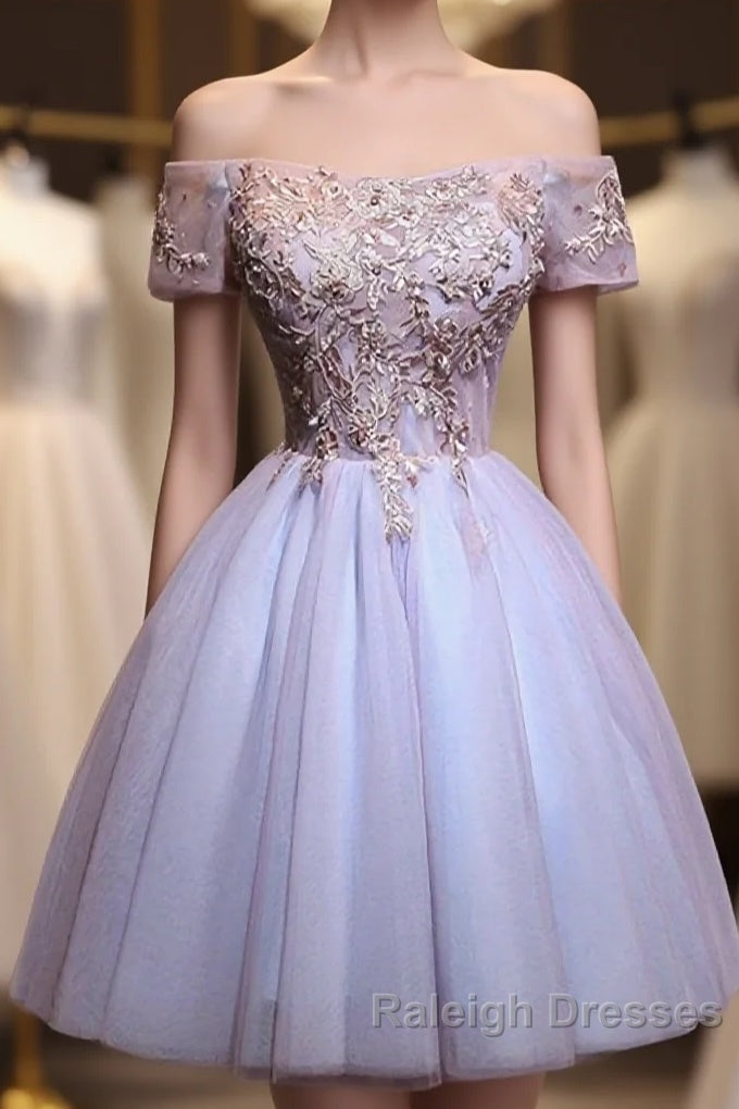 Cute Lace Applique Tulle Short Prom Dress, Homecoming Dress