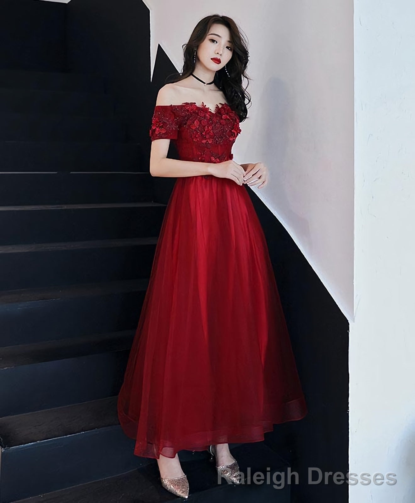 Burgundy Tulle Lace Prom Dress Burgundy Tulle Evening Dress Secondary image