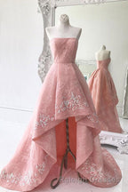Charming Modest Pink A Line High Low Strapless Zipper Back Prom Dress