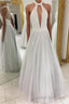 Gray A Line Floor Length Halter Sleeveless Beading Prom Dresses