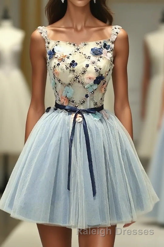 Gray Blue Tulle Short Prom Dress, Tulle Homecoming Dress Main image