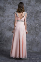 Best Selling Prom Dresses, A Line V Neck Floor Length Chiffon Zipper Back