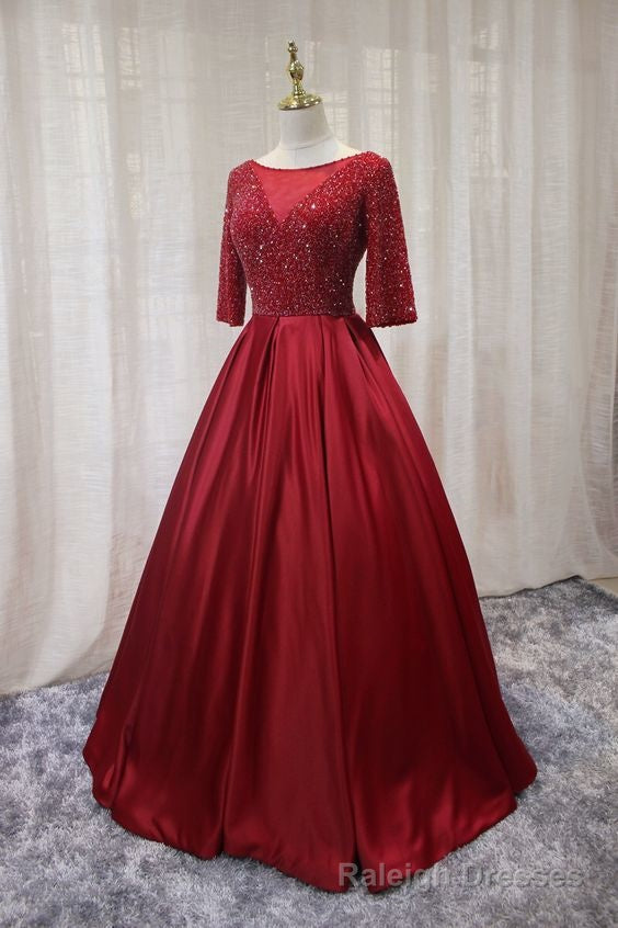 red a line long formal dress prom dress Main image