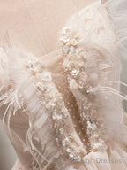 Champagne Tulle Sequins Short Prom Dress, Cute A Line Homecoming Dress