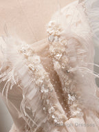 Champagne Tulle Sequins Short Prom Dress, Cute A-Line Homecoming Dress