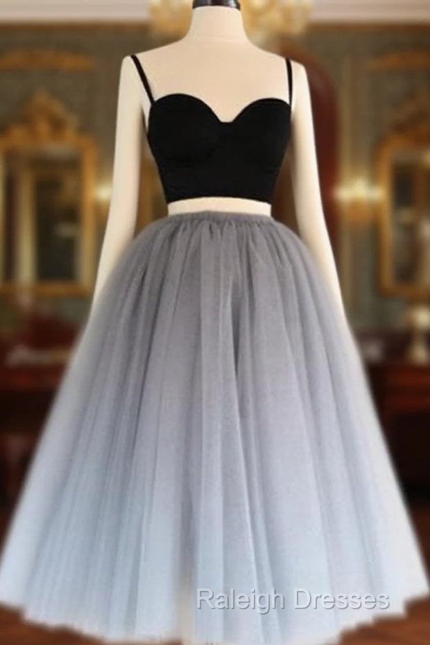 2 Pieces Black Gray Short Prom Dresses, Two Pieces Short Black Gray Formal Graduation Dresses Main image